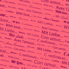 Fototapeta premium With love text pattern pink background.