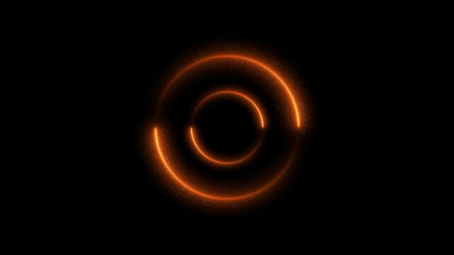 Orange colorful concentric circle line neon glow round animation loop on a black background. 