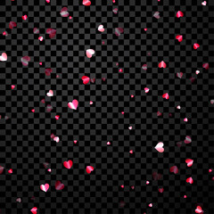 Red heart confetti on transparent background.