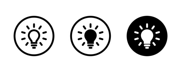 Light Bulb icon vector set, isolated on white background. Idea sign, solution, thinking concept. Lighting Electric lamp. Electricity, shine. editable stroke and Flat graphic design, Web site