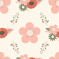 Vector retro vintage floral surface pattern design light cream