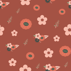 Vector retro vintage floral surface pattern design terracotta