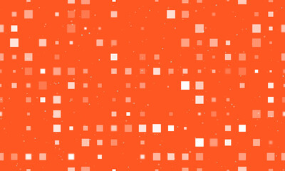Seamless background pattern of evenly spaced white rectangles of different sizes and opacity. Vector illustration on deep orange background with stars