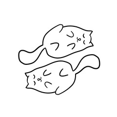 Minimal sleeping cat vector hand drawn illustration, stylized simple cute adorable circle logo.