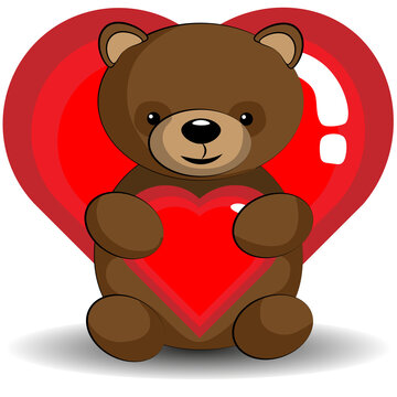 Brown bear with a valentine in his paws. Heart for Valentine's Day.