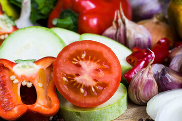 cut into pieces sweet red tomato