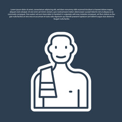 Blue line Man in the sauna icon isolated on blue background. Vector.