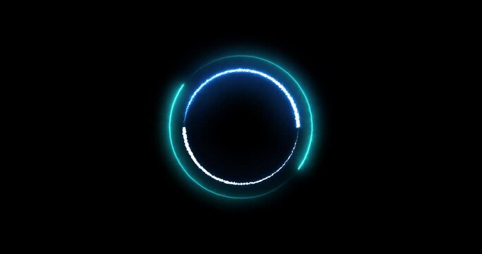 Blue green colorful concentric circle line neon glow round animation loop on a black background. 