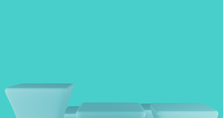 Render with pedestals made of inverted pyramids in blue