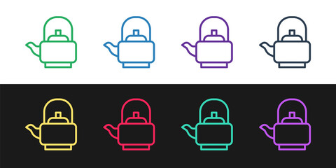 Set line Kettle with handle icon isolated on black and white background. Teapot icon. Vector.