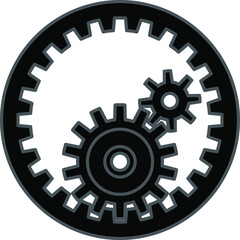 Internal gear and pinion with three gears. Black version.