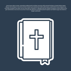 Obraz premium Blue line Holy bible book icon isolated on blue background. Vector.