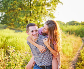 young couple in love having fun and enjoying the nature