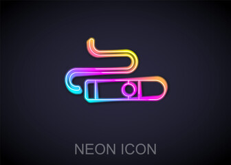 Glowing neon line Cigar icon isolated on black background. Vector.