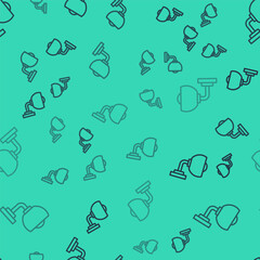 Black line Wall lamp or sconce icon isolated seamless pattern on green background. Wall lamp light. Vector.