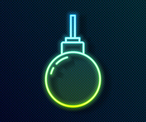 Glowing neon line Lamp hanging icon isolated on black background. Ceiling lamp light bulb. Vector.