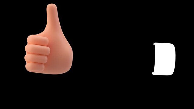 Thumbs up hand animation. Like Success gesture. Emoticon sign. 3D cartoon emoji friendly funny style seamless looping 3D rendering video with alpha.
