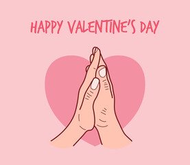 Man and woman touching palms. Design of a postcard, print or banner for Valentine's Day.