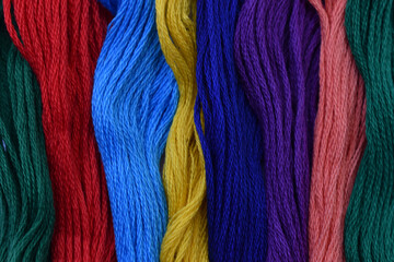 Closeup shott of colorful yarns for embroidering