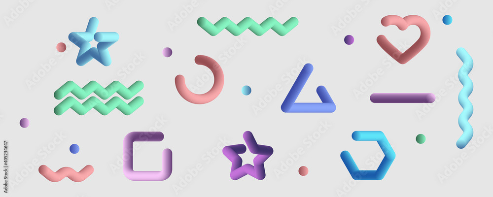 Poster 3d shapes. different geometric shapes in 3d design. liquid geometric shape with color. background. v