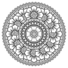 Circular pattern in the form of mandala with flower for henna, mehndi, tattoo, decoration. decorative ornament in ethnic oriental style. coloring book page.