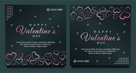 happy Valentine's day banner, social media post template with abstract pink heart ornament