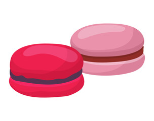 Concept european foodstuff macaroon icon, flour confectionery product cookie flat vector illustration, isolated on white. Food for tea service, tasty sweet treat biscuit stuff and baking.