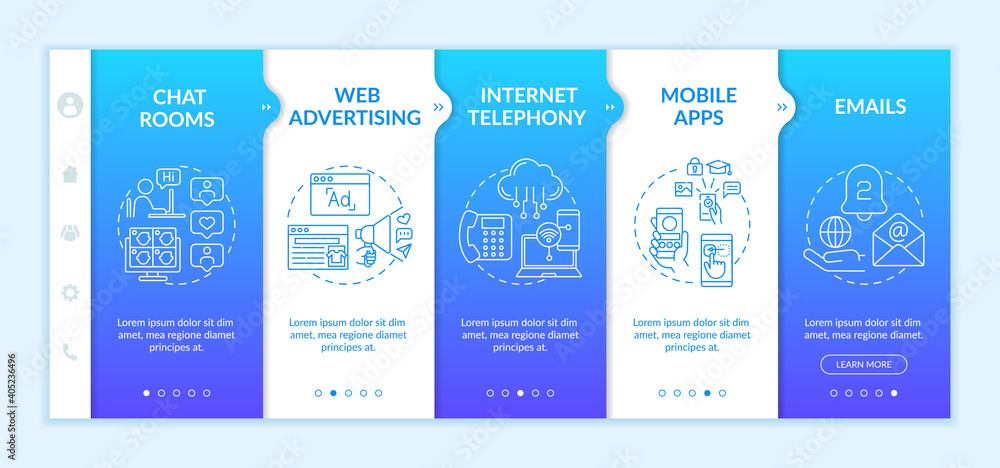 Poster new media examples onboarding vector template. web advertising. mobile apps. virtual room for chatti