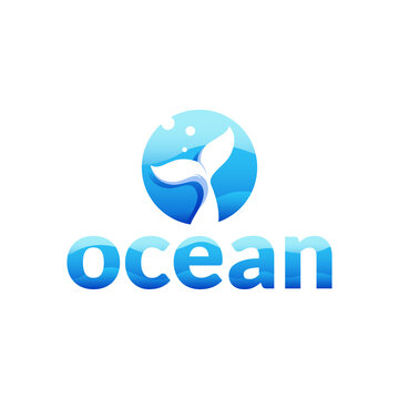 Ocean - Letter O Logo with Whale Tail in the sea concept