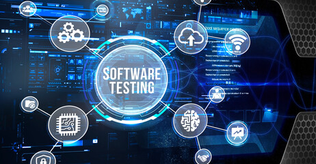 Internet, business, Technology and network concept.Inscription SOFTWARE TESTING on the virtual display.