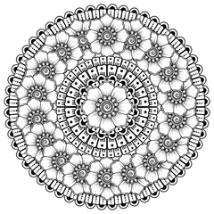 Circular pattern in the form of mandala with flower for henna, mehndi, tattoo, decoration. decorative ornament in ethnic oriental style. coloring book page.