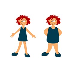 Slim girl and fat girl. Isolated flat illustration.