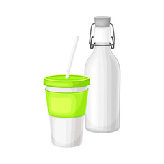 Fototapeta na wymiar Water Flask and Cup as Everyday Reused Object Vector Illustration