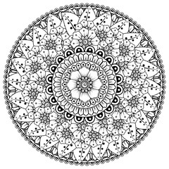 Circular pattern in the form of mandala with flower for henna, mehndi, tattoo, decoration. decorative ornament in ethnic oriental style. coloring book page.