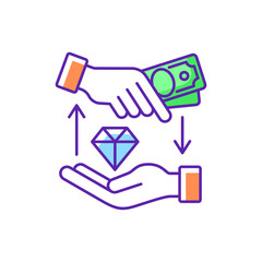 Money loan RGB color icon. Borrowing cash. Financial aid. Lending money at interest. Receiving funds secured by property. Loan principal amount plus interest repayment. Isolated vector illustration