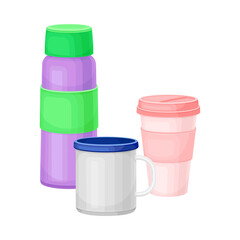 Metal Water Flask and Cup as Everyday Reused Object Vector Illustration