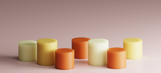 Minimal mockup background for product presentation. Pastel podium on grey background. 3d rendering illustration. Clipping path of each element included.  