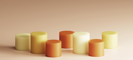 Minimal mockup background for product presentation. Pastel podium on grey background. 3d rendering illustration. Clipping path of each element included.  