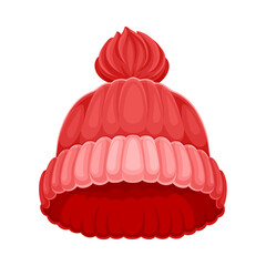 Knitted Winter Hat with Pompon as Seasonal Headwear Vector Illustration