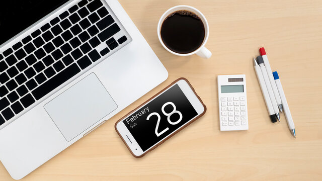 28 February 2021.Calendar for Planner and organizer to plan and reminder daily appointment, meeting agenda, schedule, timetable and management of job, Work from home.