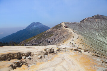 Stunning panoramic view of the Ijen Volcano Complex with mountains.