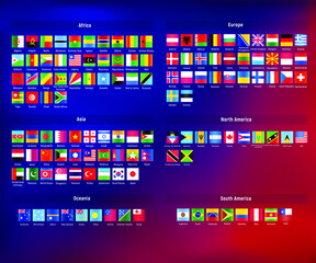 World country flags of simple square shape. Beautiful color gradient isolated. Vector eps 10.