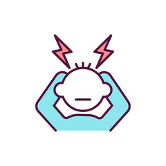 Stressed child RGB color icon. Kid in distress. Anxiety in teenagers. Upset boy. Depression in children. Sign of emotional abuse and psychological problem. Isolated vector illustration