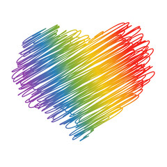 Rainbow heart made of pencils 