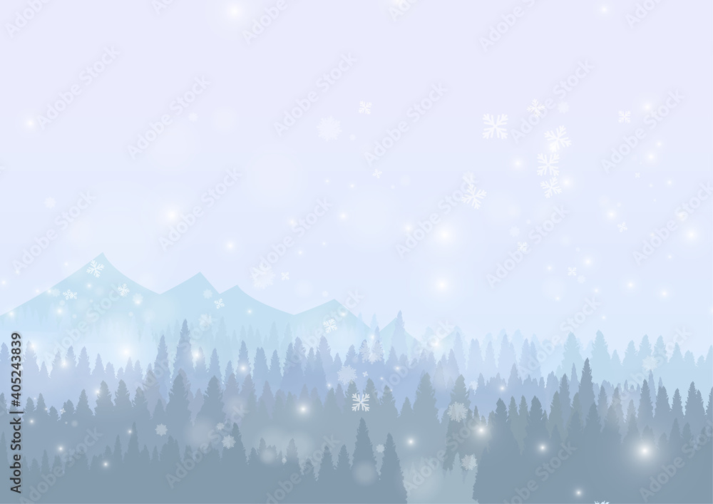 Poster vector : snow forest with snowflake on ice background