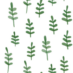 Simple leaves watercolour - childish seamless pattern on white background - for fabric, wrapping, textile, wallpaper, background.