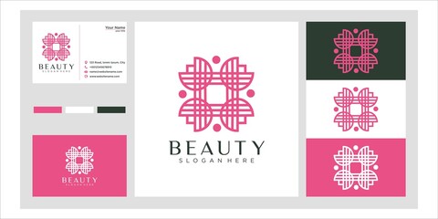 Flower rose beauty with circular style. set of logo and business card