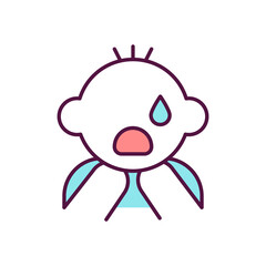 Child choking hazard RGB color icon. Baby suffocating danger. Blocked airways. Problem with breathing. Toddler asthma. Health damage prevention. Upset kid. Isolated vector illustration