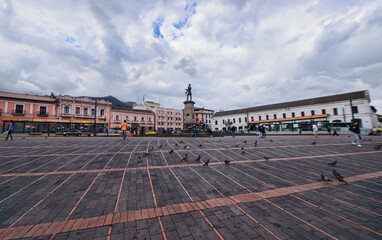 The beautiful Santo Domingo Plaza in the historic Old Town of Quito, Ecuador