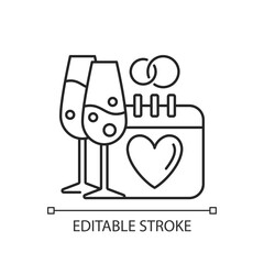 Wedding anniversary linear icon. Engagement date. Marriage celebration. Family party. Thin line customizable illustration. Contour symbol. Vector isolated outline drawing. Editable stroke